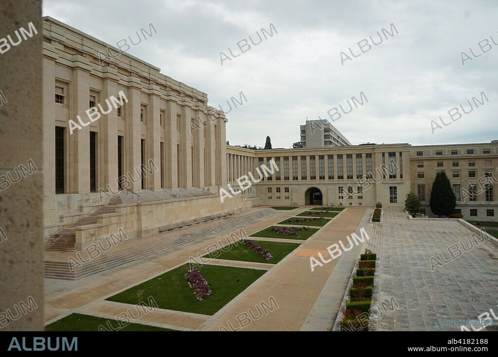 Grounds of the Palais des Nations. United Nations Headquarters. Geneva. Switzerland. This was the home of the League of Nations and is the present meeting place of the Conference on Disarmament.