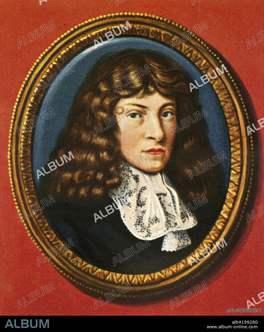 'Blaise Pascal, (1933). Portrait of  French philosopher, mathematician, physicist and theologian Blaise Pascal (1623-1662). Credited with founding the modern theory of probability, Pascal also discovered the properties of the cycloid and contributed to the advance of differential calculus. As a physicist, his attempts to discredit the notion that 'nature abhors a vacuum' led to the inventions of the barometer, hydraulic press and syringe. The SI unit of pressure, the pascal, and a computer programming language were named after him. After a miniature by Paul Prieur. After a miniature by Paul Prieur, From "Gestalten Der Weltgeschichte", a book of cigarette-card portrait miniatures of figures in world history from the last four hundred years. [Germany, 1933].