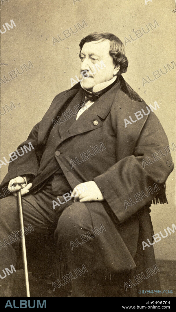 Portrait of Gioachino Rossini (1792-1868), (composer), Carjat, Etienne, Photographer, Lozano, J., Diffuseur, Between 1860 and 1868, 2nd half of the 19th century, Photography, Graphic arts, Photography, Albumen paper print, Dimensions - Work: Height: 9.2 cm, Width: 5.4 cm, Dimensions: Height: 10.4 cm, Width: 6 cm.
