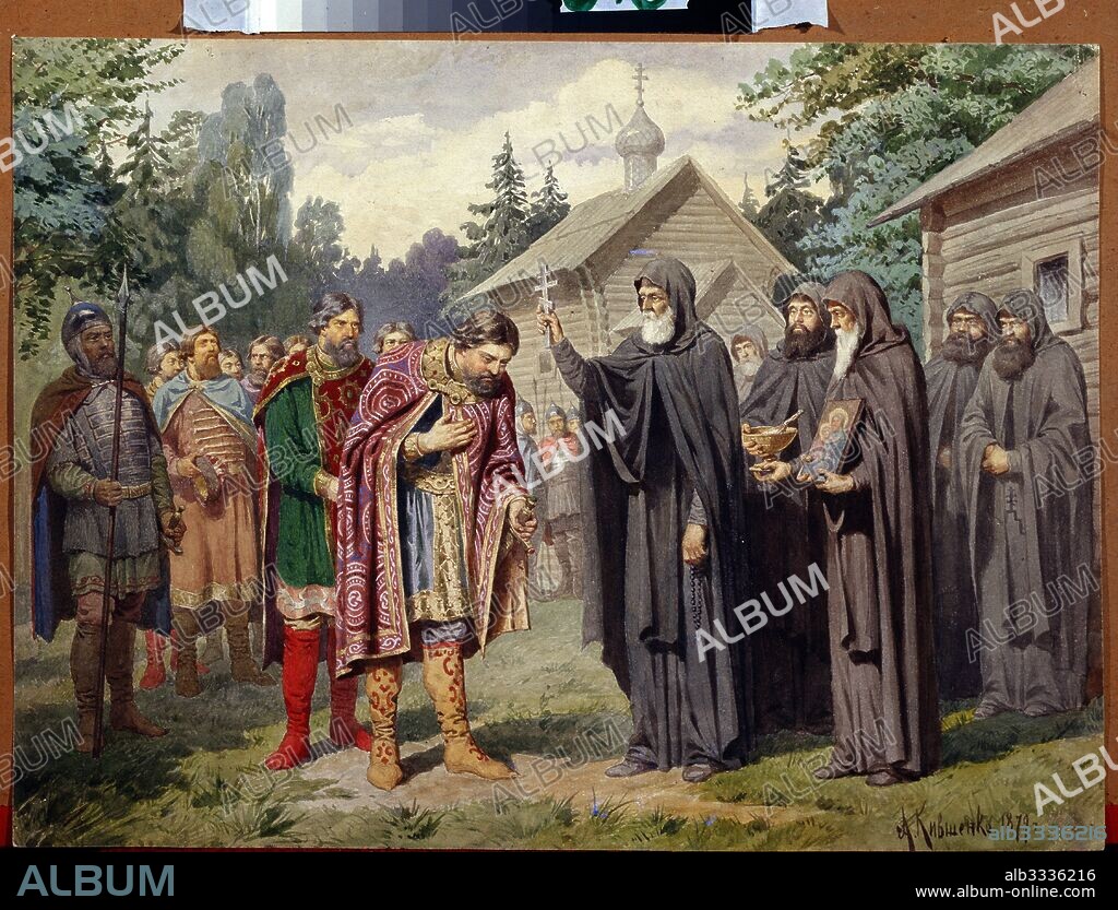 ALEXEI DANILOVICH KIVSHENKO. Grand Duke Dmitry Donskoy visiting Sergius of Radonezh before the Battle on the Snipes' Field on 1380.