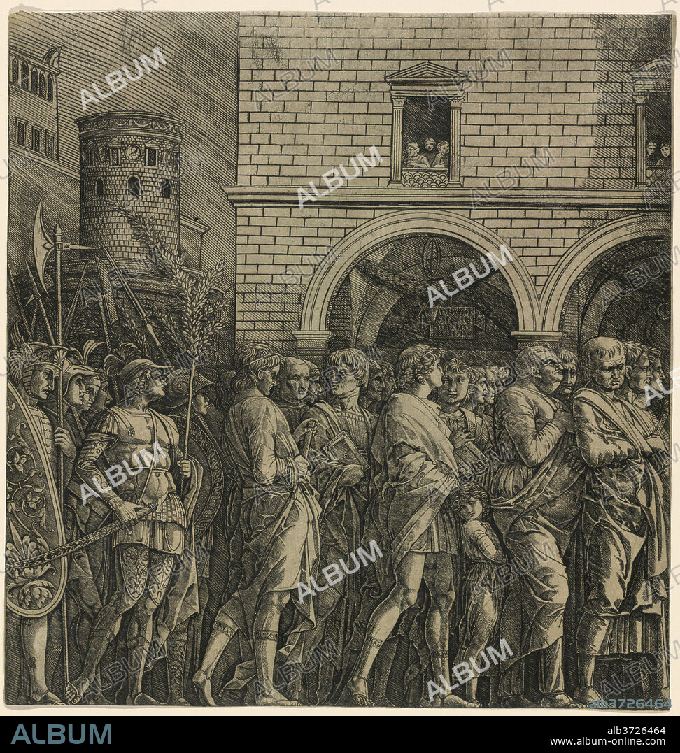 WORKSHOP OF ANDREA MANTEGNA. The Triumph of Caesar: The Senators. Dated: c. 1485/1490. Dimensions: sheet (trimmed within plate mark): 28.2 x 27.1 cm (11 1/8 x 10 11/16 in.). Medium: engraving in black on laid paper.