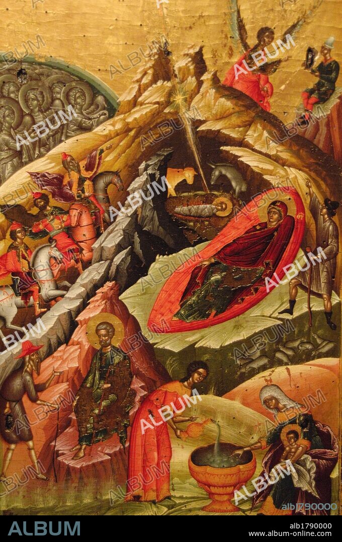 LA NATIVIDAD DE CRISTO. Pintura del s. XVI. Museo de Arte Medieval Albanés. Korça. República de Albania.