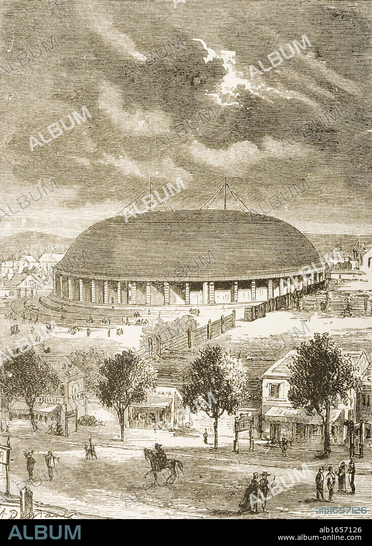 The Tabernacle in Salt Lake City, Utah in 1870s. From American Pictures Drawn With Pen And Pencil by Rev Samuel Manning circa 1880.