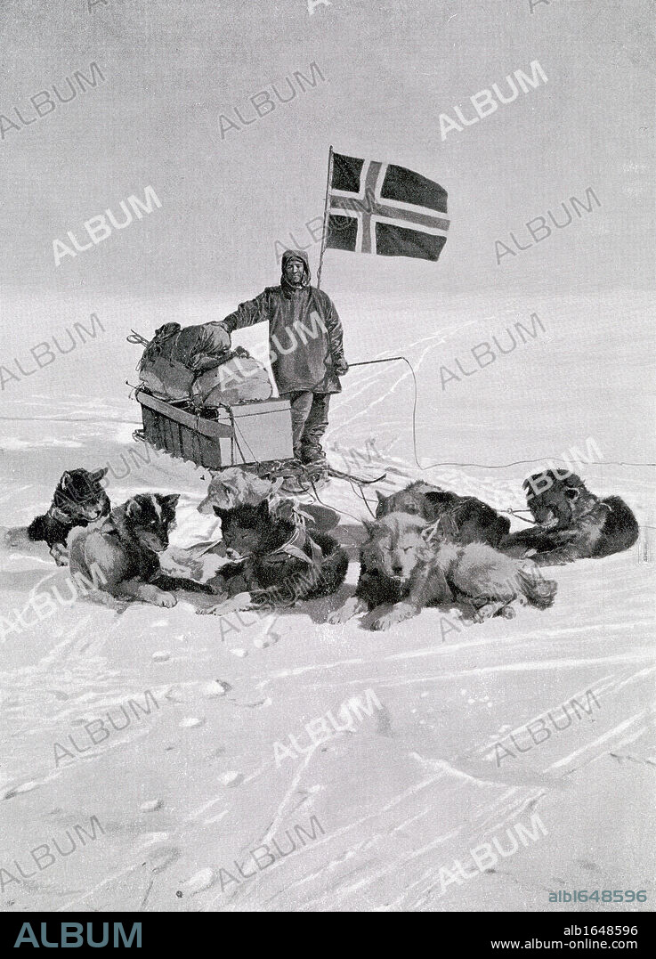 Captain Roald Engelbregt Gravning Amundsen 1872 to 1928 At the South pole under the Norwegian flag Norwegian explorer of the polar regions From the book The Year 1912 illustrated published London 1913.