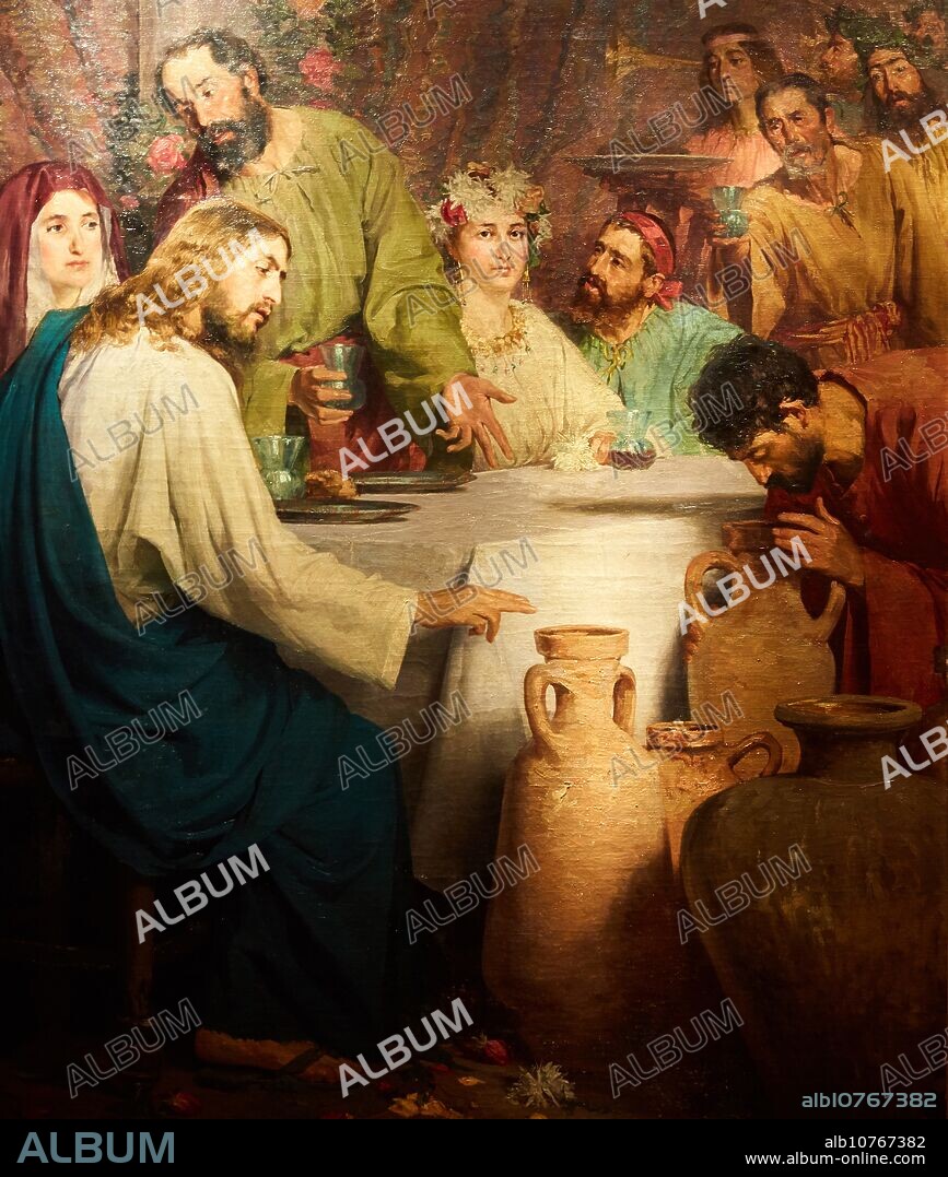 "The Wedding in Cana of Galile" by Antonio Estruch Bros, 1897, Museo Vivanco de la Culture del Vino, Vivanco Museum of Wine Culture, Briones, La Rioja, Spain, Europe.
