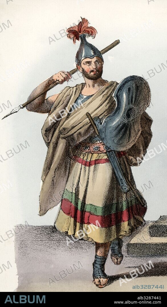 Roma. Edad antigua. Soldado romano. Grabado de 1900.