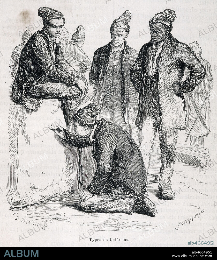 'Types de galeriens', du bagne de Brest, gravure in Histoire des bagnes par Pierre ZACCONE (1817-1895), vers 1875. Credit : Collection KHARBINE-TAPABOR.