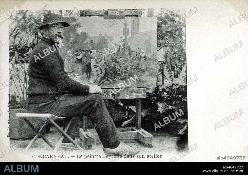 ' Concarneau. Le peintre DEYROLLE dans son atelier' Carte postale anonyme vers 1905. Collection IM/KHARBINE-TAPABOR.