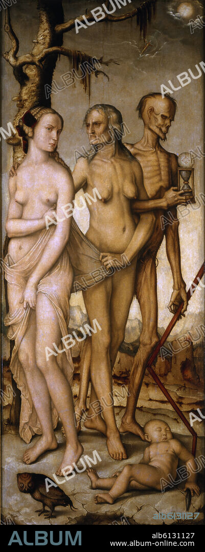 HANS BALDUNG (1484-1545) GRIEN. LAS EDADES Y LA MUERTE - 1541-1544 - OLEO/TABLA - 151x61 - NP 2220 - RENACIMIENTO ALEMAN.