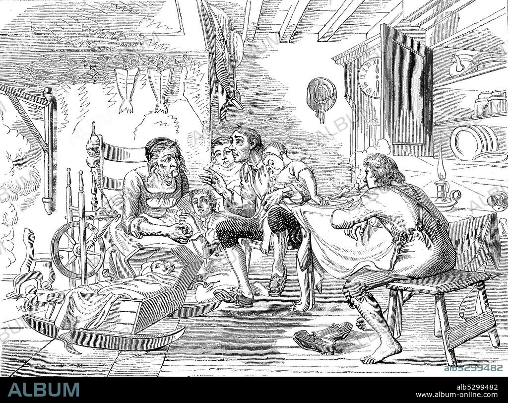 Colonel Ichabod Bennet Crane, 1787-1857, telling stories  /  Ichabod Bennet Crane erzählt Geschichten, Historisch, digital improved reproduction of an original from the 19th century / digitale Reproduktion einer Originalvorlage aus dem 19. Jahrhundert,.
