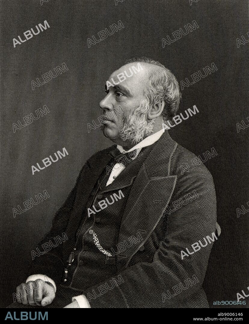 William Henry Smith (1825-1891), son of William Henry Smith (1792-1865), English businessman and politician. He joined his father's newsagent business in 1846 and introduced the selling of books and newspapers at railway stations. Elected Conservative Member of Parliament for Westminster in 1868. In 1877 he was appointed First Lord of the Admiralty and is caricatured as Sir Joseph Porter who, in the Gilbert and Sullivan operetta 'HMS Pinafore', sings 'I always voted at my party's call,/And I never thought for myself at all. /I thought so little, they rewarded me/By making me the Ruler of the Queen's Navee. ' During his three years is this position he was known as Pinafore Smith. Engraving c1885.