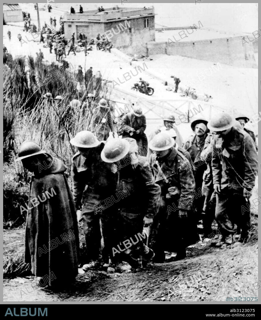 Photograph of British prisoners at Dunkirk, France. Dated 1940.