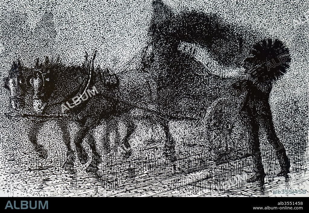 Illustration depicting a typically thick winter smog in London. Dated 19th century.