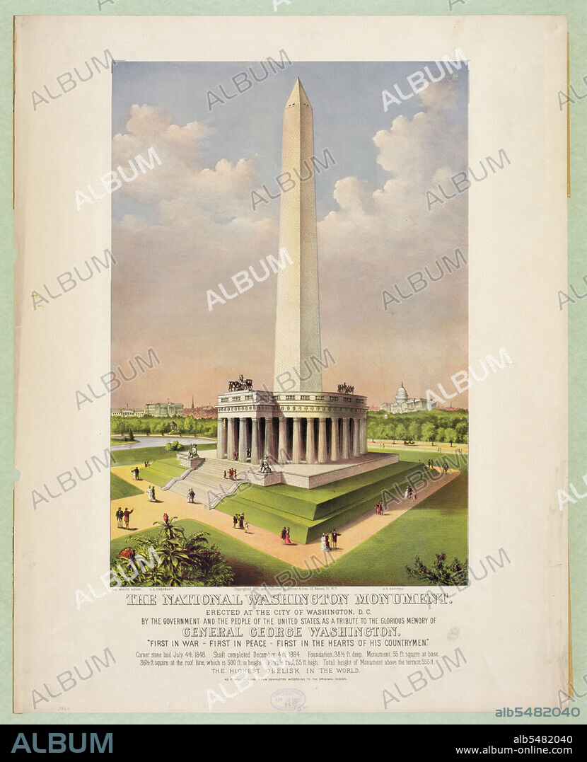 19th century lithograph of the National Washington Monument .