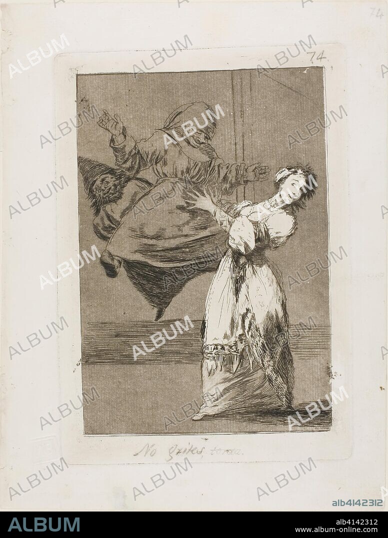 FRANCISCO DE GOYA. Don't scream, stupid, plate 74 from Los Caprichos. Francisco José de Goya y Lucientes; Spanish, 1746-1828. Date: 1797-1799. Dimensions: 190 x 130 mm (image); 216 x 152 mm (plate); 265 x 201 mm (sheet). Etching and burnished aquatint on white laid paper with title and number in crayon. Origin: Spain.