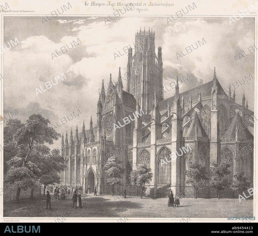 Abbey church of Saint-Ouen in Rouen Saint Ouen a Rouen Medieval architecture Le Moyen-Age monumental et arch, print maker: Jean Baptiste Arnout, (mentioned on object), Jean Baptiste Arnout, (mentioned on object), printer: Benard Lemercier & Cie, (mentioned on object), Paris, 1840 - 1851, paper, h 301 mm × w 444 mm.