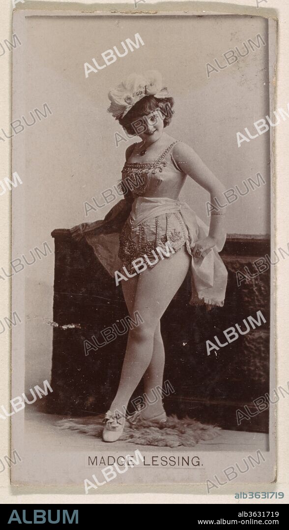 Madge Lessing, from the Actresses series (N245) issued by Kinney Brothers to promote Sweet Caporal Cigarettes. Dimensions: Sheet: 2 1/2 × 1 7/16 in. (6.4 × 3.7 cm). Publisher: Issued by Kinney Brothers (American). Date: 1890.
Trade cards from the set "Actors and Actresses" (N245), issued in 1890 by Kinney Brothers Tobacco to promote Sweet Caporal Cigarettes.