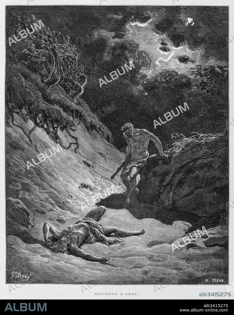 Cain kills his brother Abel, Illustration from the Dore Bible 1866. In 1866, the French artist and illustrator Gustave Dore (1832–1883), published a series of 241 wood engravings for a new deluxe edition of the 1843 French translation of the Vulgate Bible, popularly known as the Bible de Tours. This new edition was known as La Grande Bible de Tours and its illustrations were immensely successful.