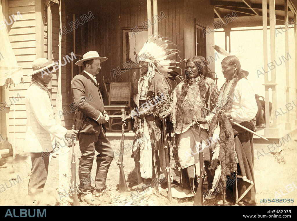 The Interview. Standing Elk, No. 1; Running Hog, No. 2; Little Wolf, No. 3; Col. Oelrich, No. 4; Interpreter, No. 5 1887-1892  .