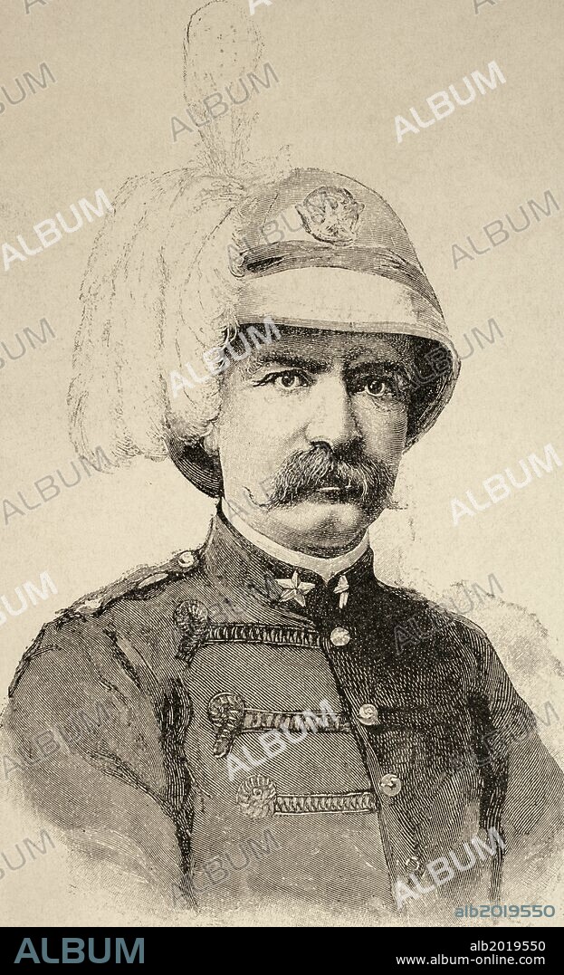 Antonio Baldissera (1838-1917). General italiano, activo en el Imperio de Etiopía (Abisinia) durante finales del S. XIX, principios del S. XX. Grabado. "La Ilustración Artística", año 1895.