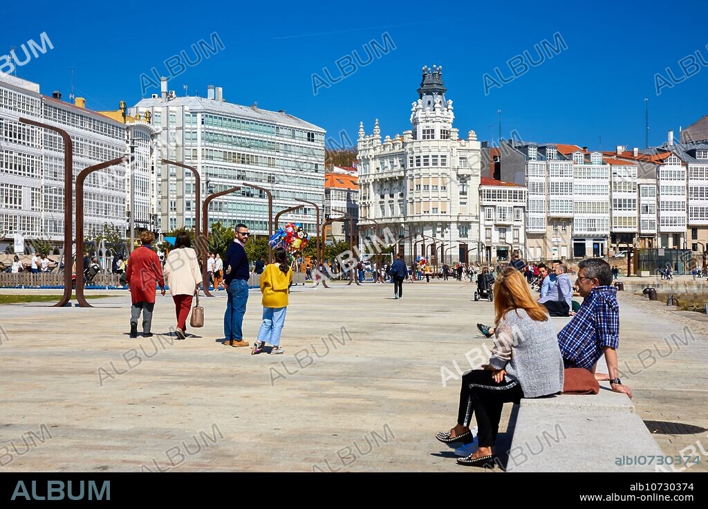 Avenida de la Marina and harbour, A Coruña, Galicia, Spain.