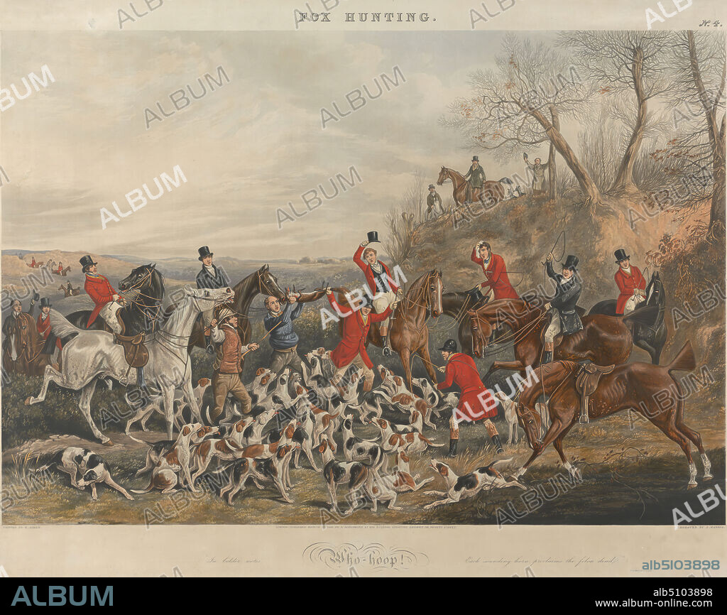 Fox-hunting: Who-hoop!, John Harris, 18111865, British, Henry Thomas Alken, 17851851, British, 1844, Aquatint, printed in color and by hand, Sheet: 16 5/8 x 24 1/4in. (42.2 x 61.6cm).