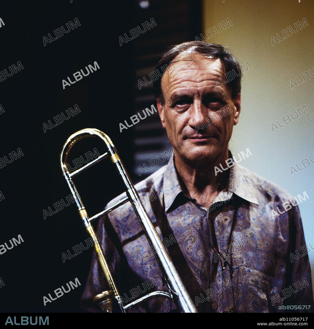 Albert Mangelsdorff, German jazz musician, trombonist, famous for his multiphonics in trombone playing, portrait from 1987.