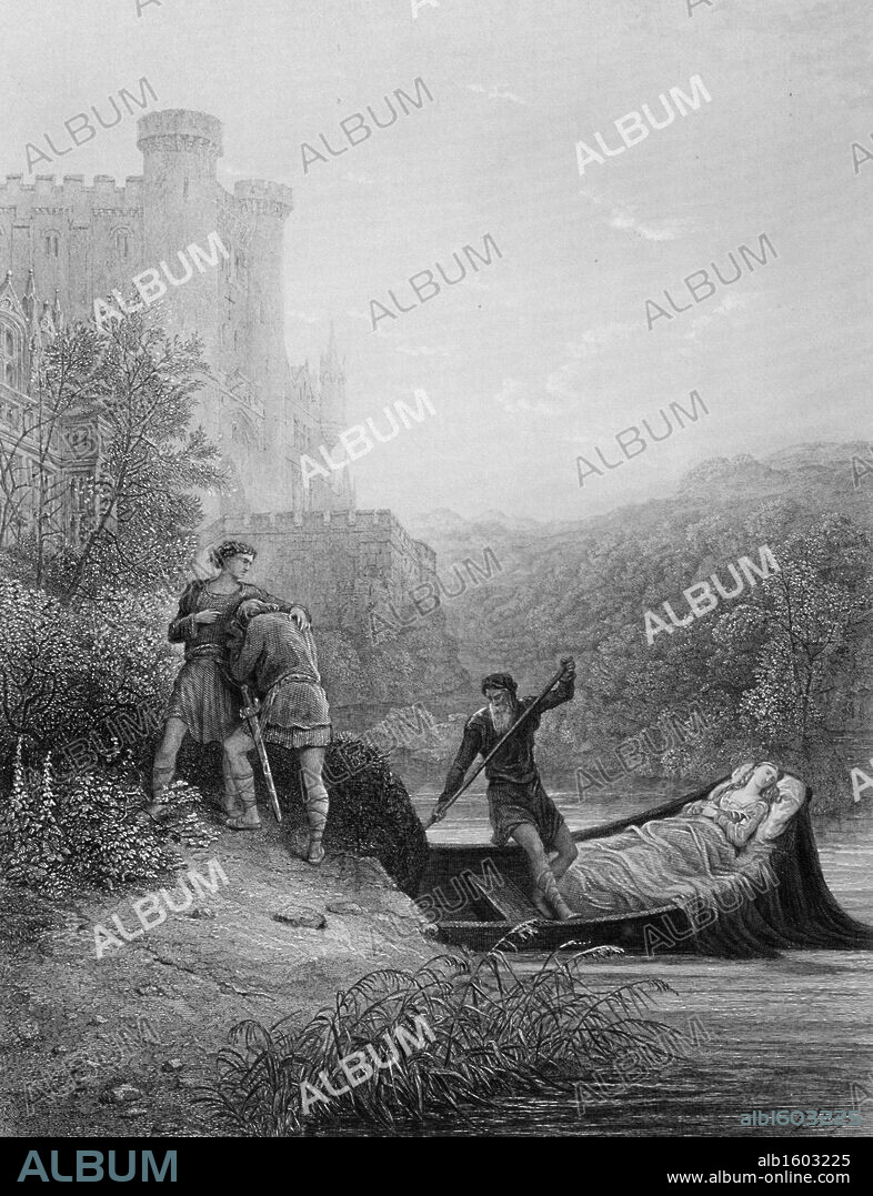 PAUL GUSTAVE DORÉ. Torre and Lavaine bid farewell to body of Elaine,  by Gustave Dore,  from Idylls of the King,  (1832-1883),  USA,  Illinois,  Chicago,  Newberry Library.