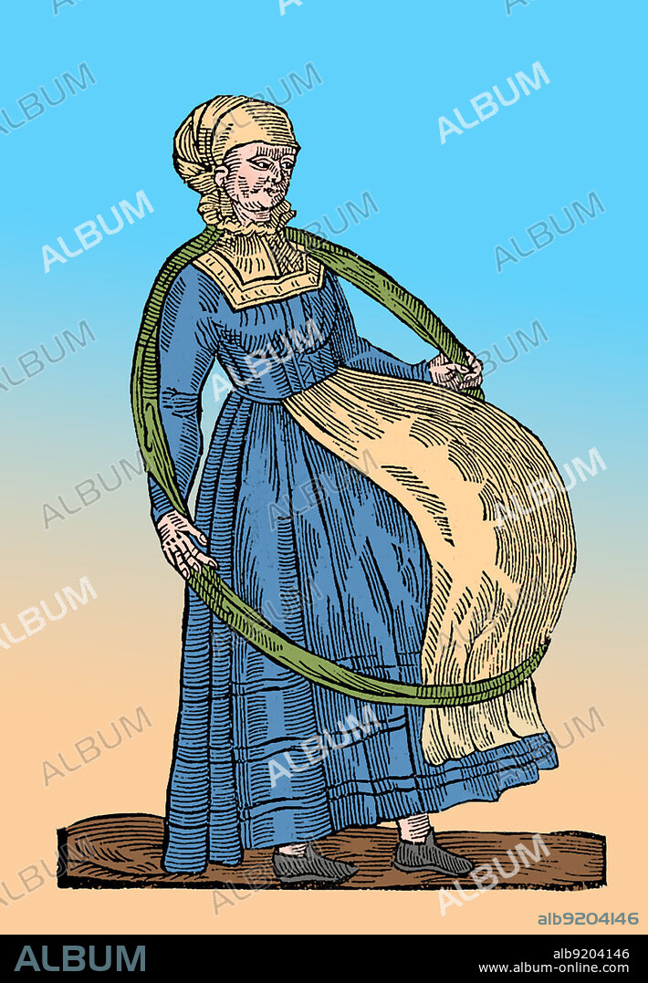Woman pregnant with "nine or eleven babies," described by Ambroise Pare after Giovanni Francesco Pico della Mirandola. 16th C. illustration. Colorized.