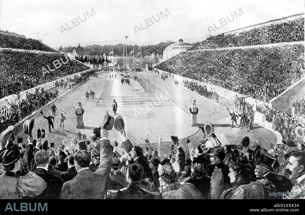 1896 Olympic Games Spyridon Louis (Greece) winning the first marathon.