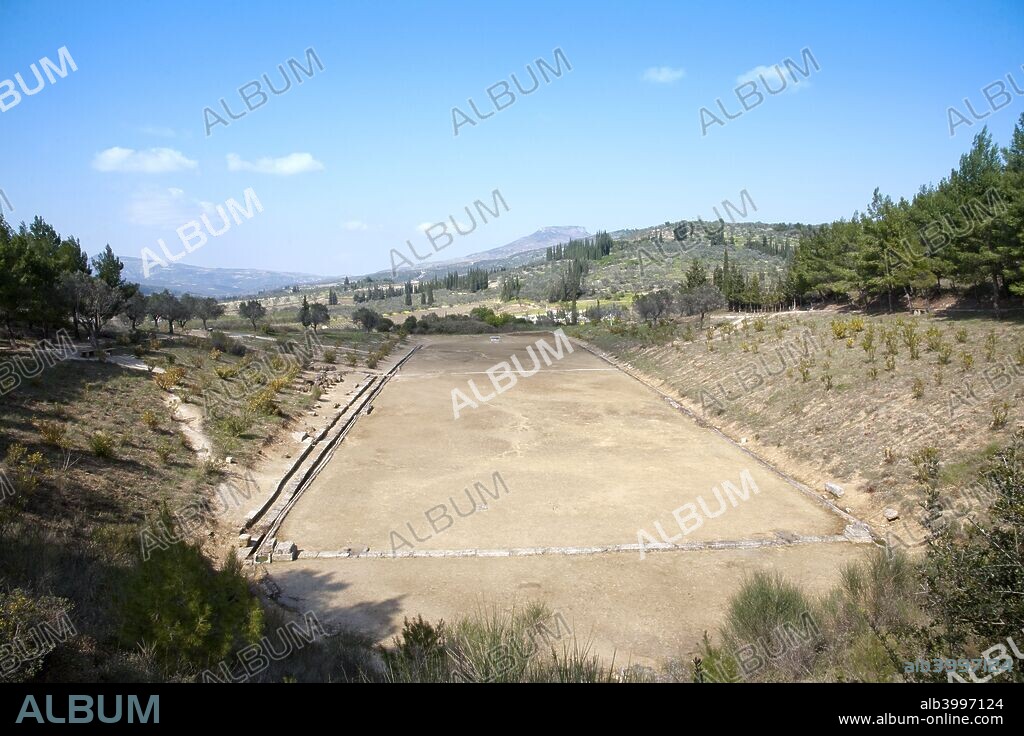The stadium at Nemea, Greece. The ancient stadium at Nemea was constructed about 330 BC when the Nemean Games returned from Argos. The southern portion of the stadium was carved into a natural depression between two hills, whereas the north was built up using fill material from the excavations to the south. The stadium was in use as long as the games were held at Nemea which lasted until about 271 BC.