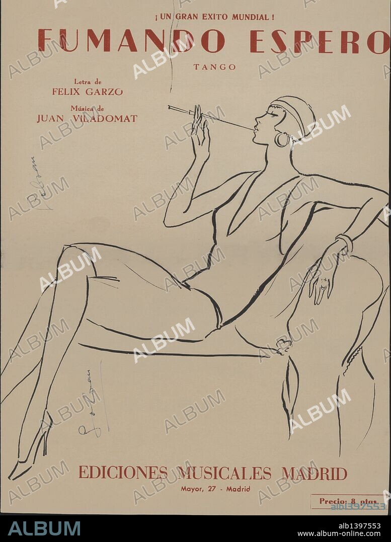 Partitura musical del tango "Fumando espero", de Juan Viladomat. Editado en Madrid, 1958.