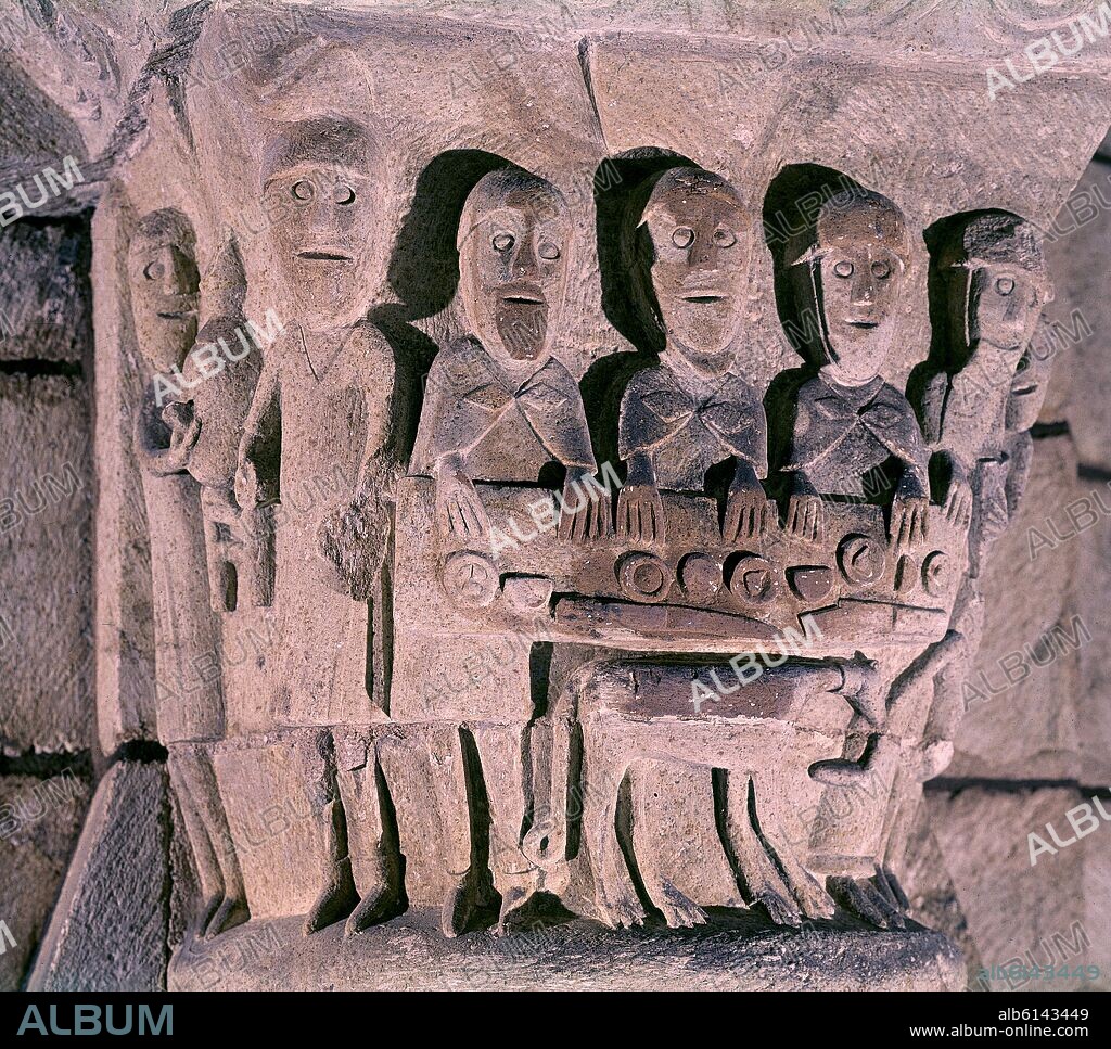 CAPITEL DEL BANQUETE DEL RICO EPULON Y EL POBRE LAZARO - SIGLO XI/XII.