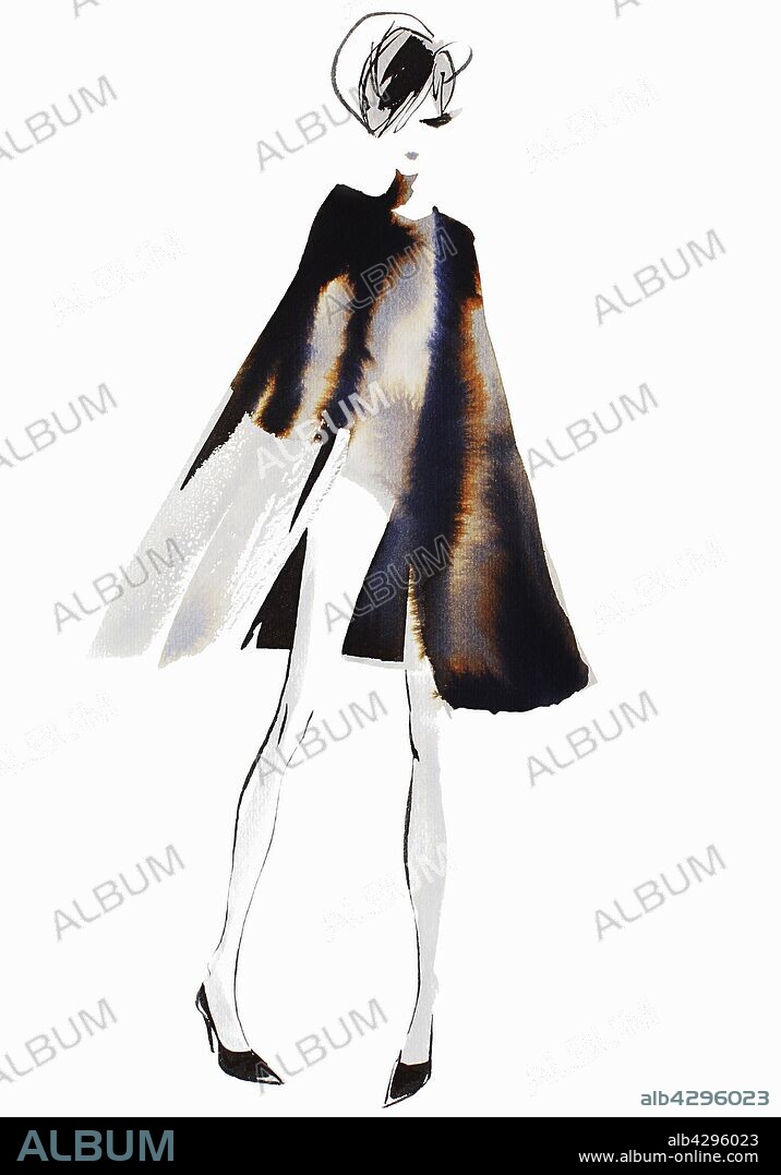 Glamorous woman standing in fur coat.