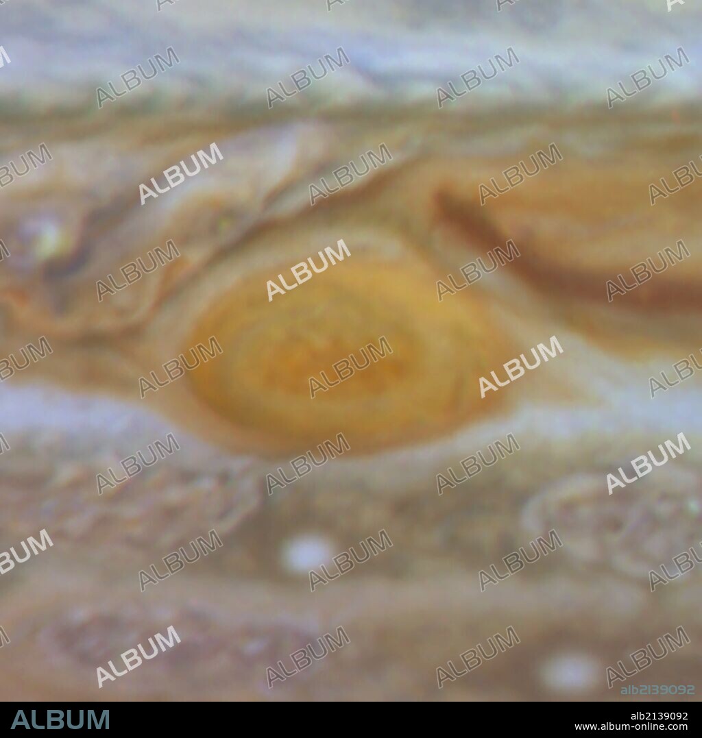 The Red Spot is the largest known storm in the Solar System. With a diameter of 15,400 miles, it is almost twice the size of the entire Earth and one-sixth the diameter of Jupiter itself. (Photo by: Universal History Archive/UIG via Getty Images).