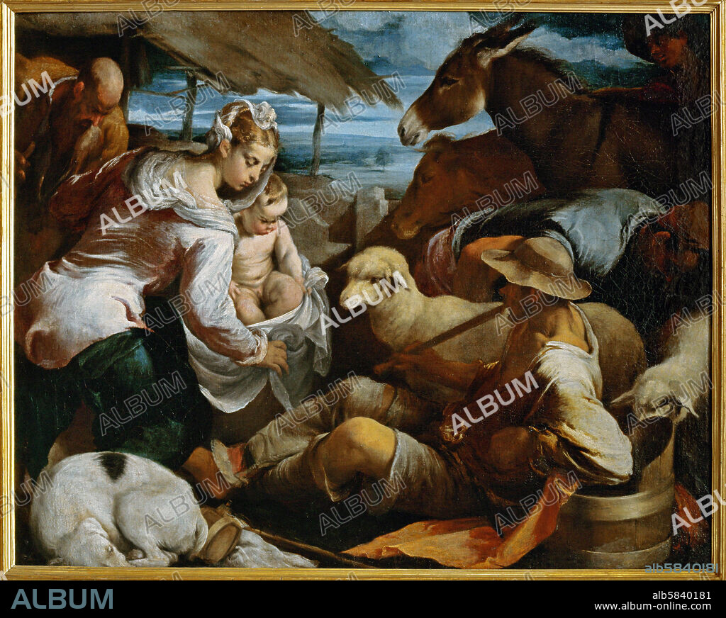 JACOPO BASSANO. Adoration of the shepherds. End 16th. Canvas, 76 x 94 cm.