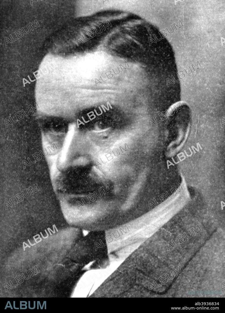 Thomas Mann (1875-1955), German novelist and short story writer, early 20th century. Mann was also a social critic, philanthropist, essayist, and 1929 Nobel Prize laureate. He was known for his series of highly symbolic and ironic epic novels and mid-length stories which were noted for their insight into the psychology of the artist and the intellectual.
