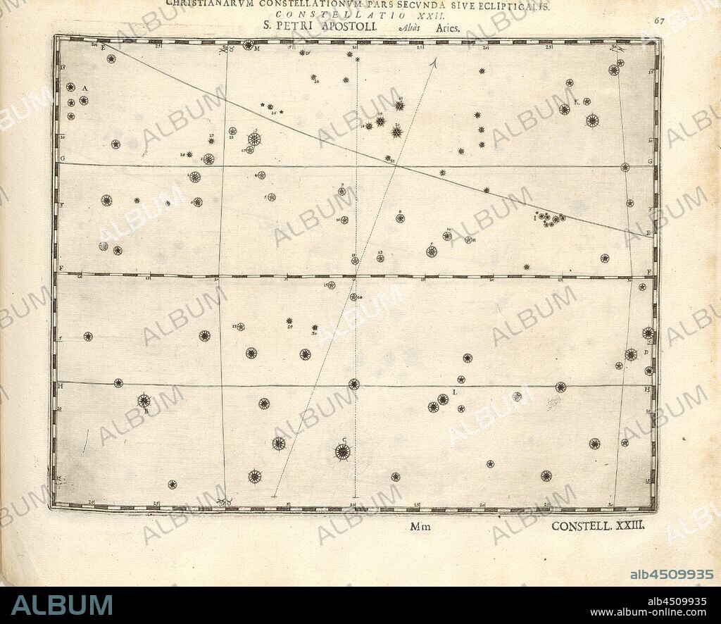 Aries, Constellation Aries, Constellatio XXII, p. 67, Bayer, Johann; Schecks, Kaspar, 1627, Julius Schiller, Johann Bayer, Kaspar Schecks: Coelum stellatum christianum convexum (...). Augustae Vindelicorum [Augsburg]: praelo Andreae Apergeri, 1627.