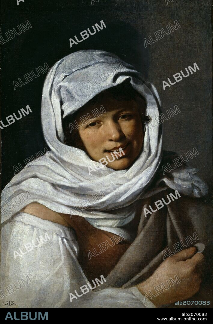 BARTOLOMÉ ESTEBAN MURILLO (discípulo). Anónimo (Discípulo de Murillo, Bartolomé Esteban) / 'La gallega de la moneda', Mediados del siglo XVII, Escuela Española, Óleo sobre Lienzo, 63 cm x 43 cm, P01002.