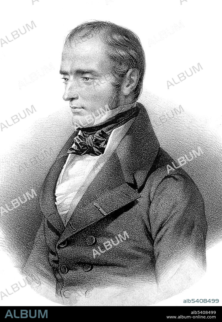 Marie François Xavier Bichat (November 14,  1771 - July 22, 1802) was a French anatomist and physiologist. Bichat is best remembered as the father of modern histology and pathology. Bichat's main contribution to medicine and physiology was his perception that the diverse body of organs contain particular tissues or membranes, and he described 21 such membranes, including connective, muscle, and nerve tissue. Bichat did not use a microscope because he distrusted it, therefore his analyses did not include any acknowledgement of cellular structure. He was the first to introduce the notion of tissues as distinct entities. He maintained that diseases attacked tissues rather than whole organs. Bichat defined life as "those set of functions which resist death". He thought animals exhibited vital properties which could not be explained through physics or chemistry. In 1796, he and several other colleagues formally founded the Société d'Emulation de Paris, which provided an intellectual platform for debating problems in medicine. He died at age 30, fourteen days after falling down a set of stairs at Hotel-Dieu and acquiring a fever. Lithograph by N.E. Maurin, undated.