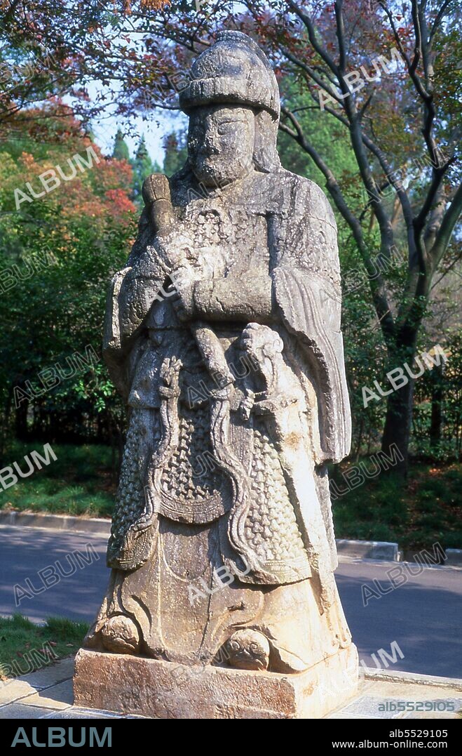 Emperor Hongwu, 1st ruler of the Ming Dynasty (r. 1368-1398). Personal Name: Zhu Yuanzhang, Zhu Yuánzhang Posthumous Name: Gaodi, Gaodì Temple Name: Taizu, Tàizu Reign Name: Ming Hongwu, Ming Hóngwu The Hongwu Emperor was the founder and first emperor (1368–98) of the Ming Dynasty of China. His era name, Hongwu, means 'vastly martial'. In the middle of the 14th century, with famine, plagues and peasant revolts sweeping across China, Zhu became a leader of an army that conquered China, ending the Yuan Dynasty and forcing the Mongols to retreat to the Mongolian steppes. With his seizure of the Yuan capital (present-day Beijing), he claimed the Mandate of Heaven and established the Ming Dynasty in 1368.  Nanjing dates back to the beginning of the Warring States Period (403–221 BCE). Between the 3rd and 6th centuries CE, Nanjing was the capital of the Southern dynasties at a time when non-Chinese were in command in northern China. After various natural disasters and a peasant rebellion, the new Sui dynasty moved the imperial capital to Xi’an (589 CE) and destroyed Nanjing, along with almost all of its cultural and historical relics. Nanjing regained national importance at the beginning of the Ming dynasty, when its first emperor, Hongwu (Zhu Yuanzhang), set up the seat of government here in the Southern Capital until it was transferred to Beijing in 1421.