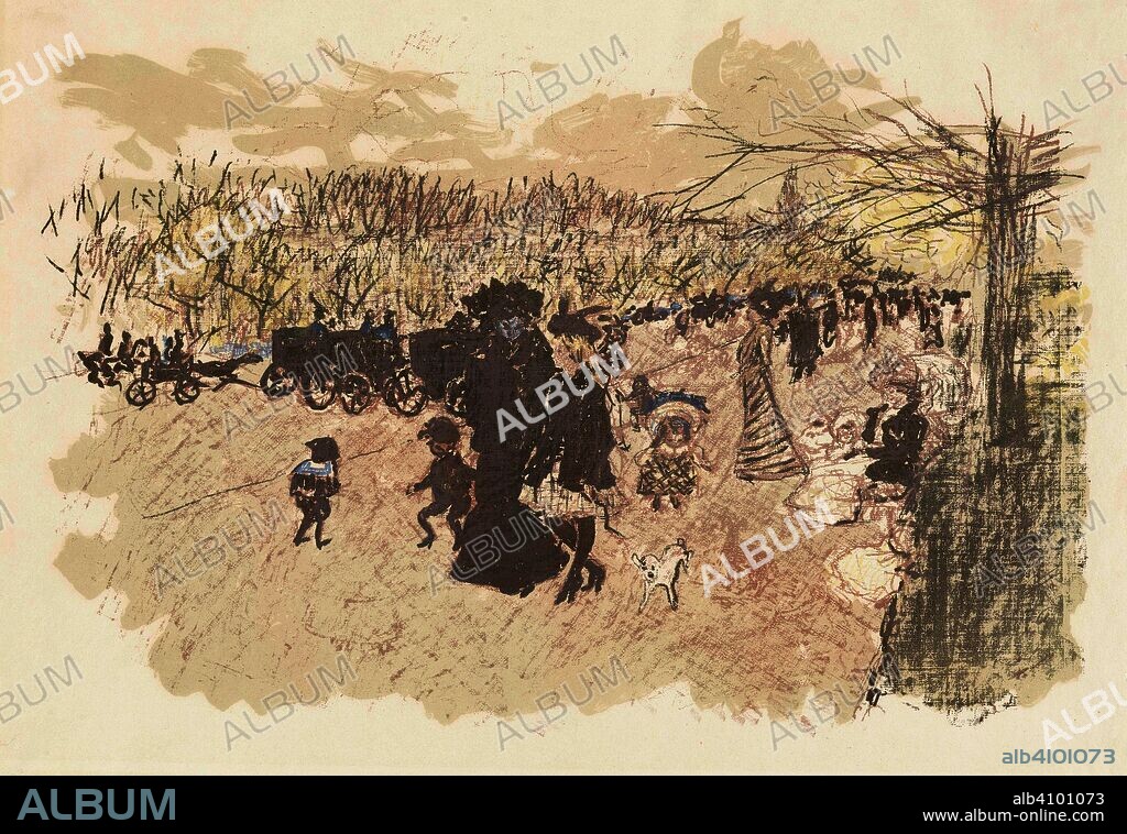 PIERRE BONNARD. Trial proof of Avenue du Bois from the series Quelques aspects de la vie de Paris. Dimensions: 40.1 cm x 53.4 cm, 31 cm x 46 cm.