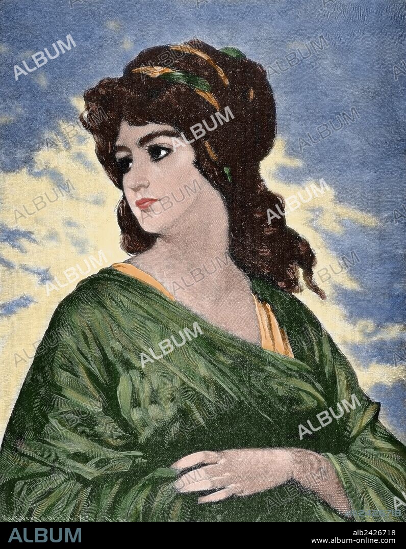 Lucretia (d.510 BC). Wife of Lucius Tarquinius Collatinus. Engraving by Kaesenberg & Oertel. The Illustration, 1884. Colored.