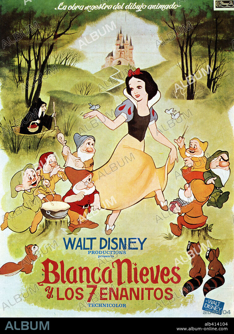 Poster de BLANCANIEVES Y LOS SIETE ENANITOS, 1937 (SNOW WHITE AND THE SEVEN DWARFS), dirigida por WALT DISNEY. Copyright WALT DISNEY PRODUCTIONS.
