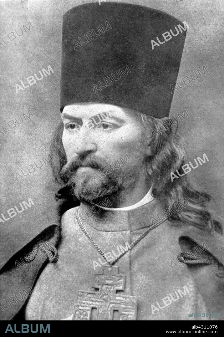 Father Georgy Apollonovich Gapon (1870 -- 1906), Russian Orthodox priest and working class leader before the Russian Revolution of 1905. After he was discovered to be a police informant, Gapon was murdered by members of the Socialist Revolutionary Party.