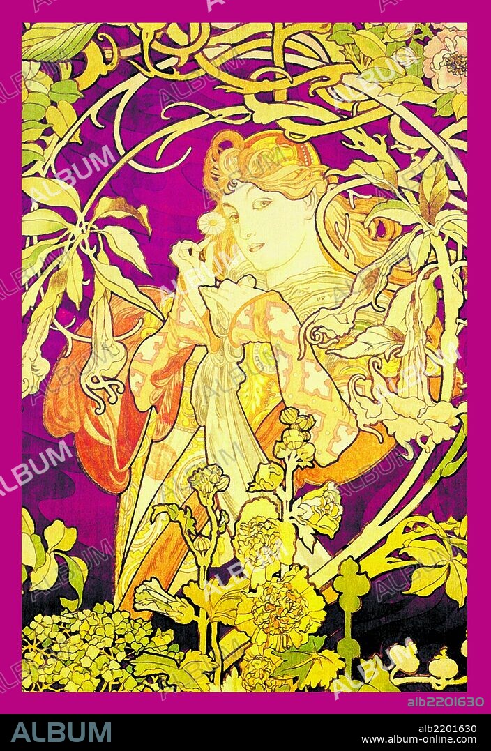 ALPHONSE MUCHA. Alphonse Maria Mucha (1860 - 1939) was a Czech Art Nouveau painter.  However, he did a great many posters and prints.  The period of his work has become known as the Belle Epoque.