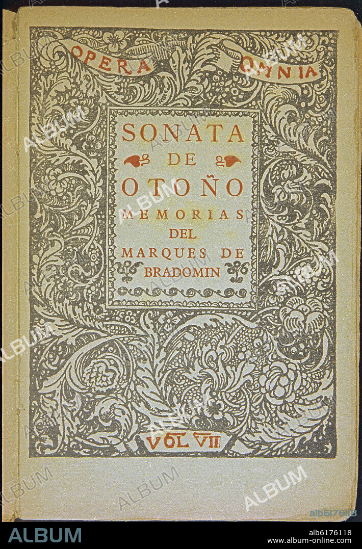 RAMON DEL VALLE-INCLAN O R. M. VALLE PEÑA. PORTADA DE "SONATA DE OTOÑO-MEMORIAS DEL MARQUES DE BRADOMIN"-OPERA OMNIA VOL VII-1930.