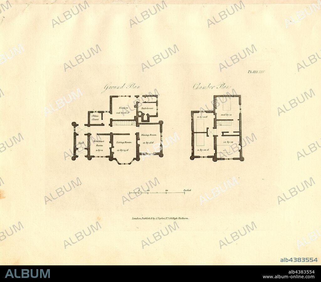 Gothic house 1, Floor plan of a gothic-style house, pl. XXV, to p. 31, Robert Lugar: Architectural sketches for cottages, rural dwellings, and villas, in the Grecian, Gothic, and fancy styles: with plans; suitable to persons of genteel life and moderate fortune.: preceded by some observations on scenery and character proper for picturesque buildings. London: printed for J. Taylor, at the Architectural Library, 1823.