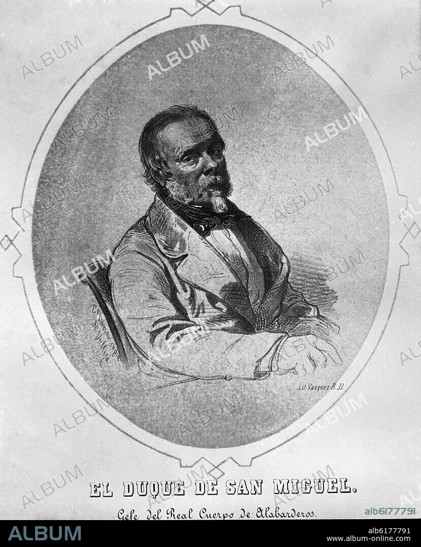 EUSEBIO PLANAS Y FRANQUESA (1833-1897). RETRATO DEL DUQUE DE SAN MIGUEL - LITOGRAFIA S XIX.