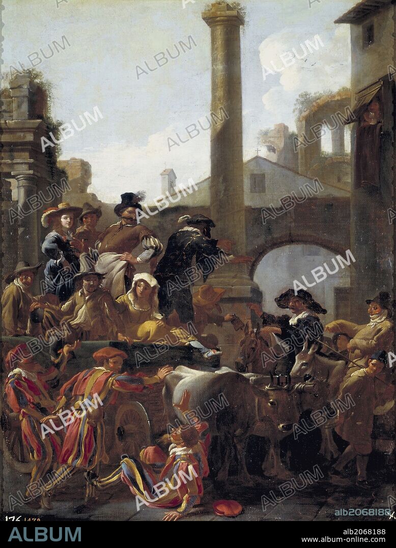Jan Miel / 'Carnival Time in Rome', 1653, Flemish School, Oil on canvas, 68 cm x 50 cm, P01577.